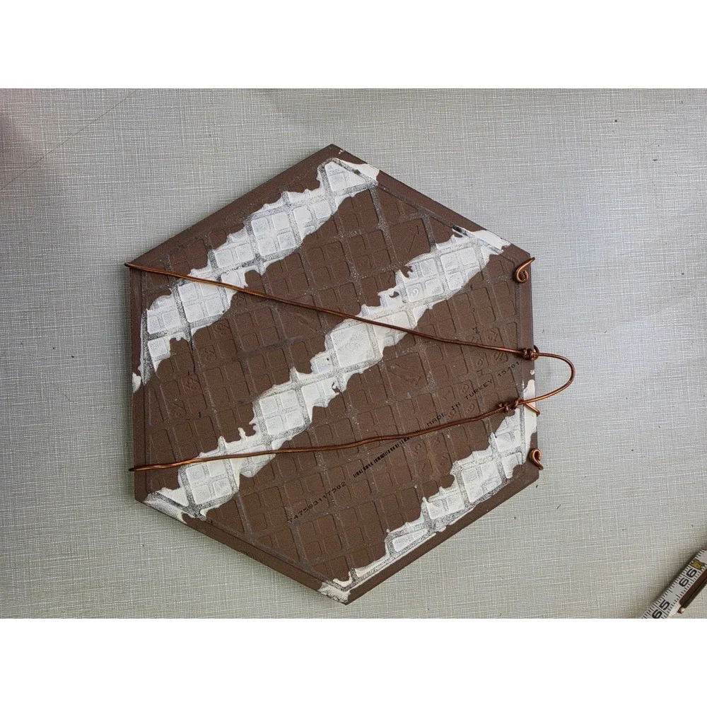 Metallica Etched Hexagon Tile Wall Art Copper Wire Wrap Band Decor 8x9